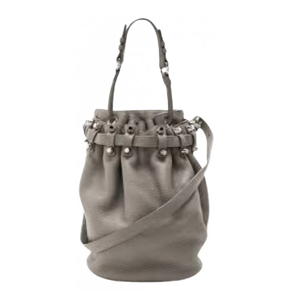 PRE LOVED ALEXANDER WANG DIEGO LEATHER BUCKET BAG GRAY